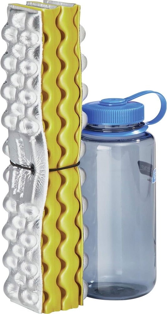 Therm-a-Rest Z Seat Cushion Insulated Sitting Pad - folded-up compared to the size of a water bottle