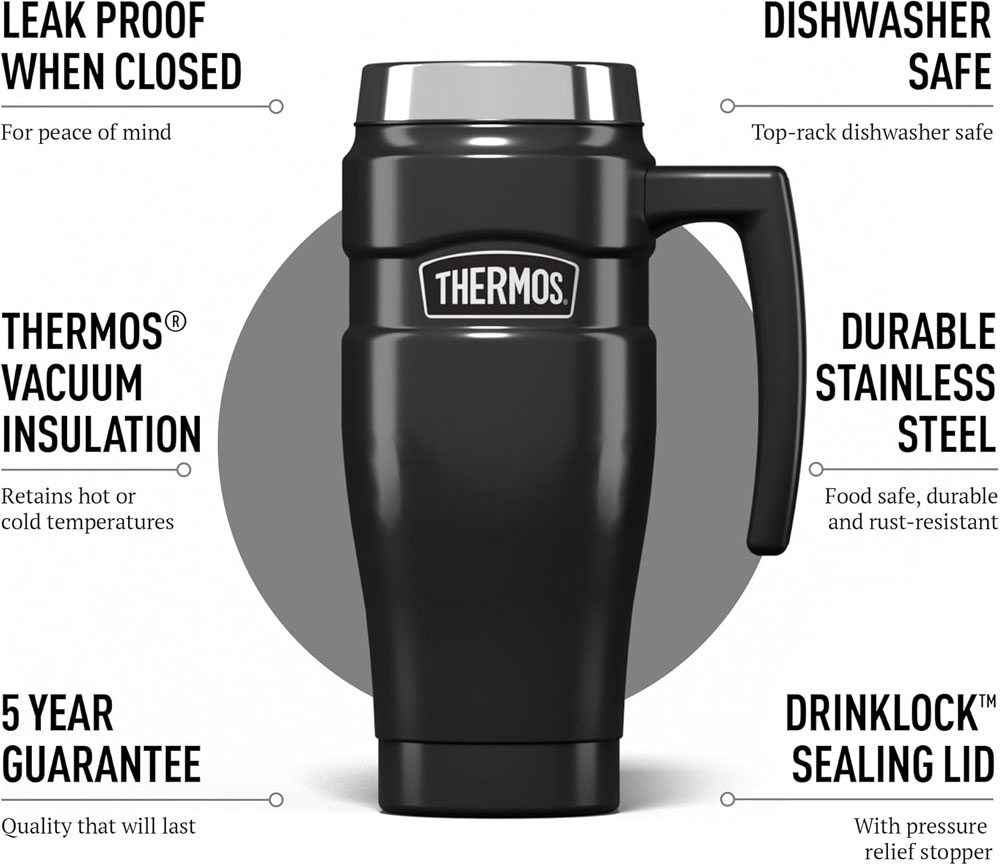 Thermos Stainless King Travel Mug - features