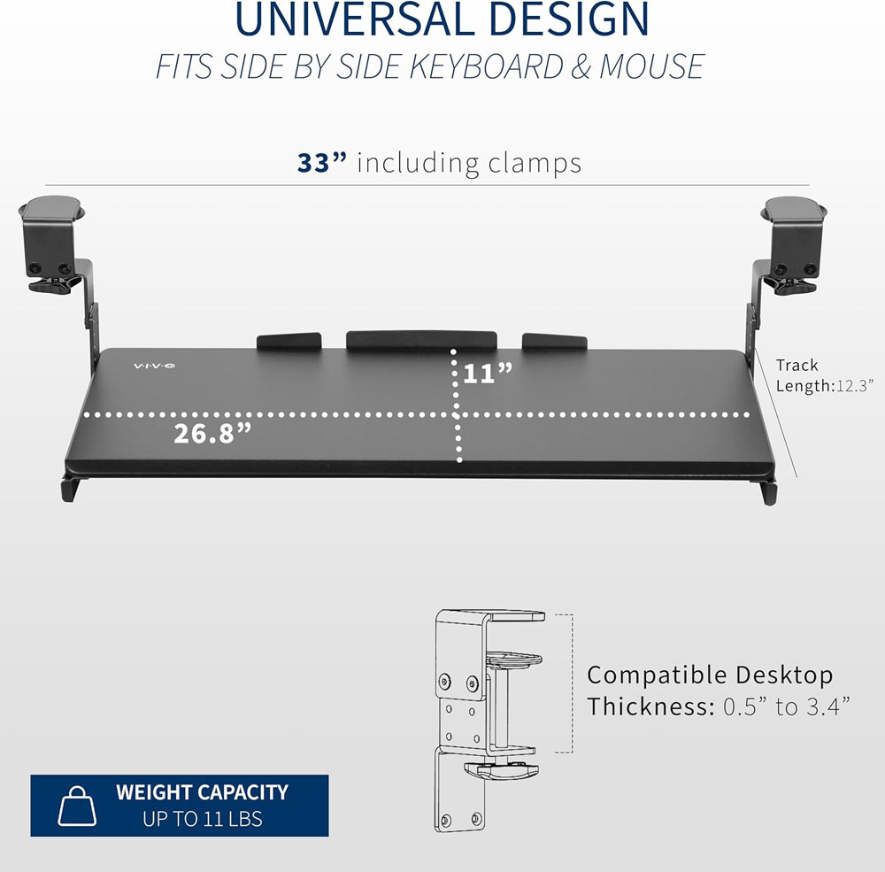 VIVO height-adjustable keyboard tray - dimensions