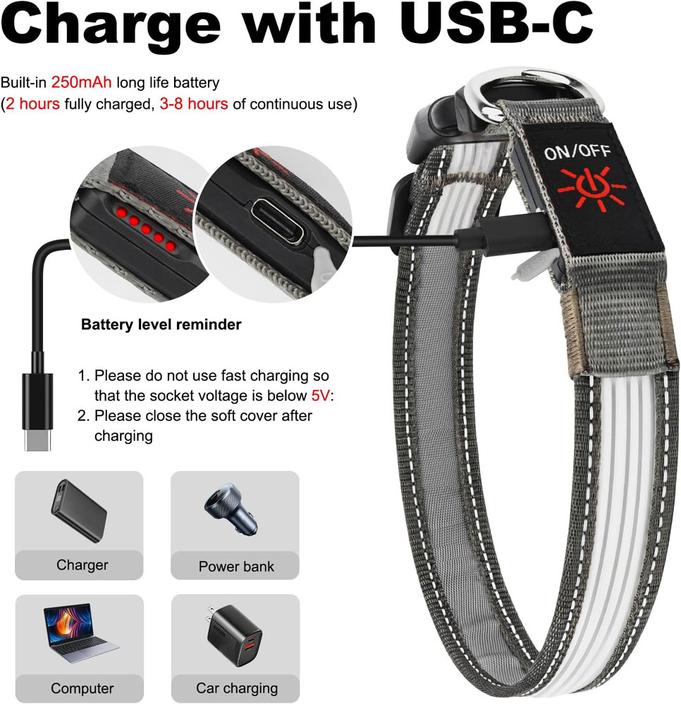 YFbrite Multi-Colour Rechargeable LED Dog Collar - USB charging