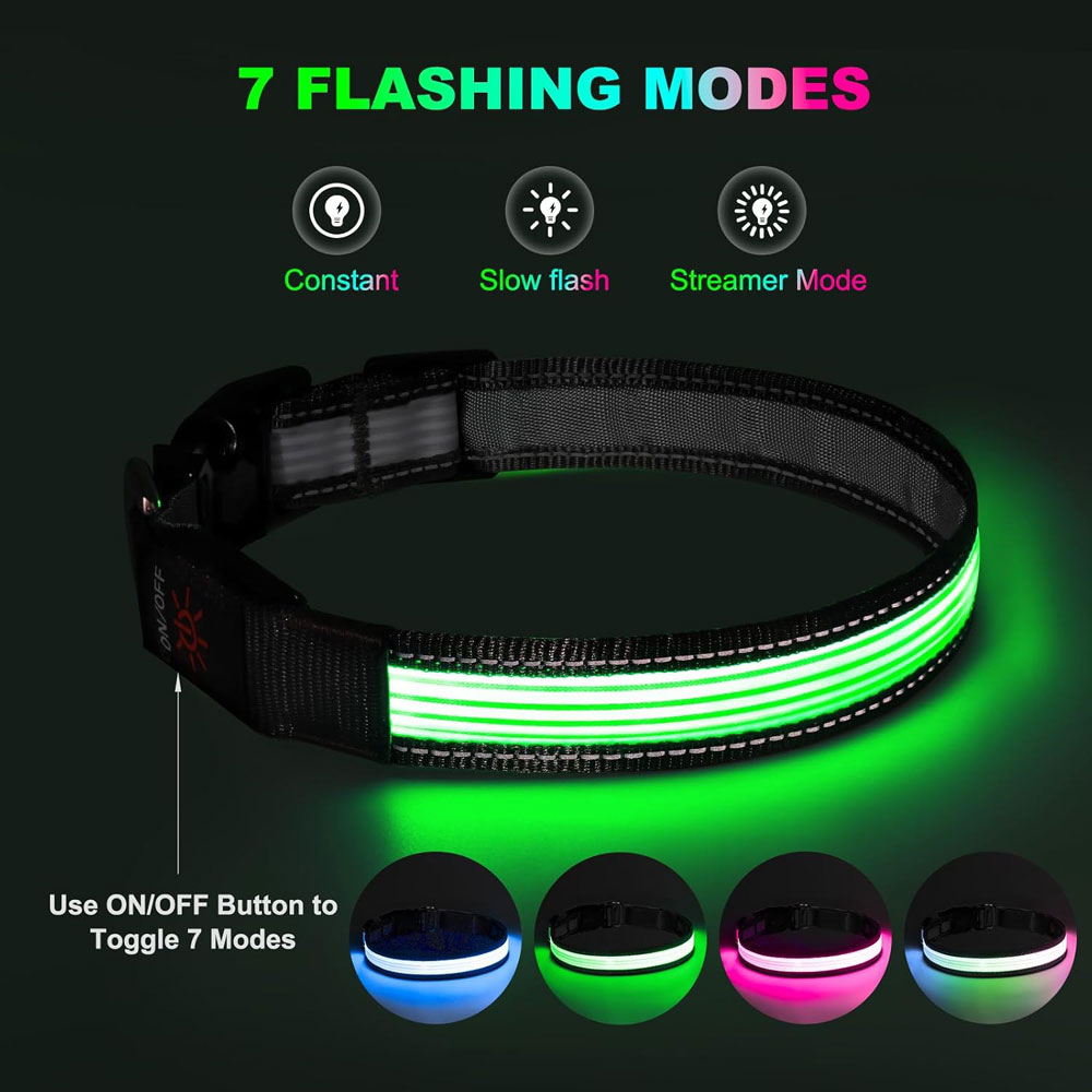 YFbrite Multi-Colour Rechargeable LED Dog Collar - modes