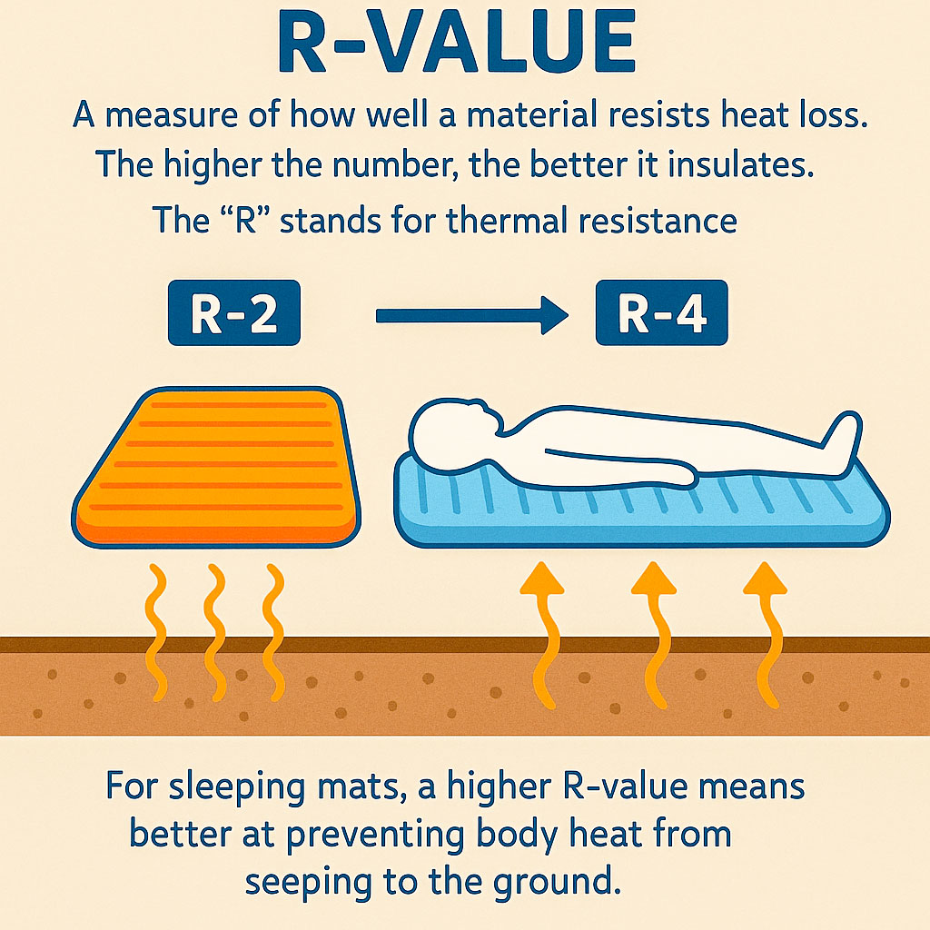 An image describing what an R-value is in terms of sleeping mats