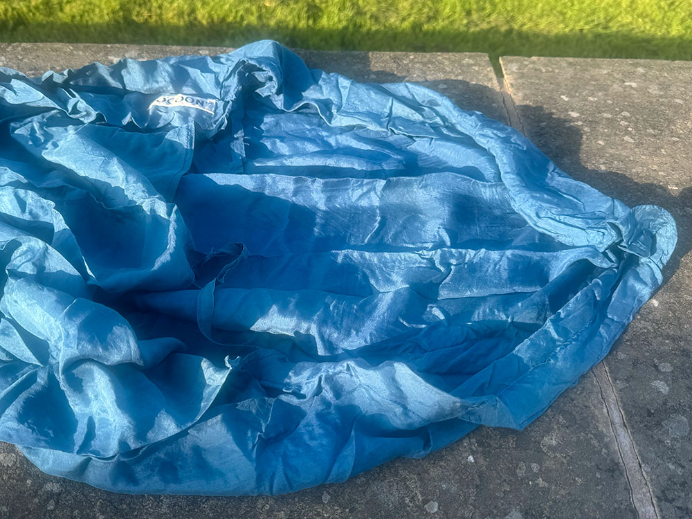 The hood on a silk mummy liner