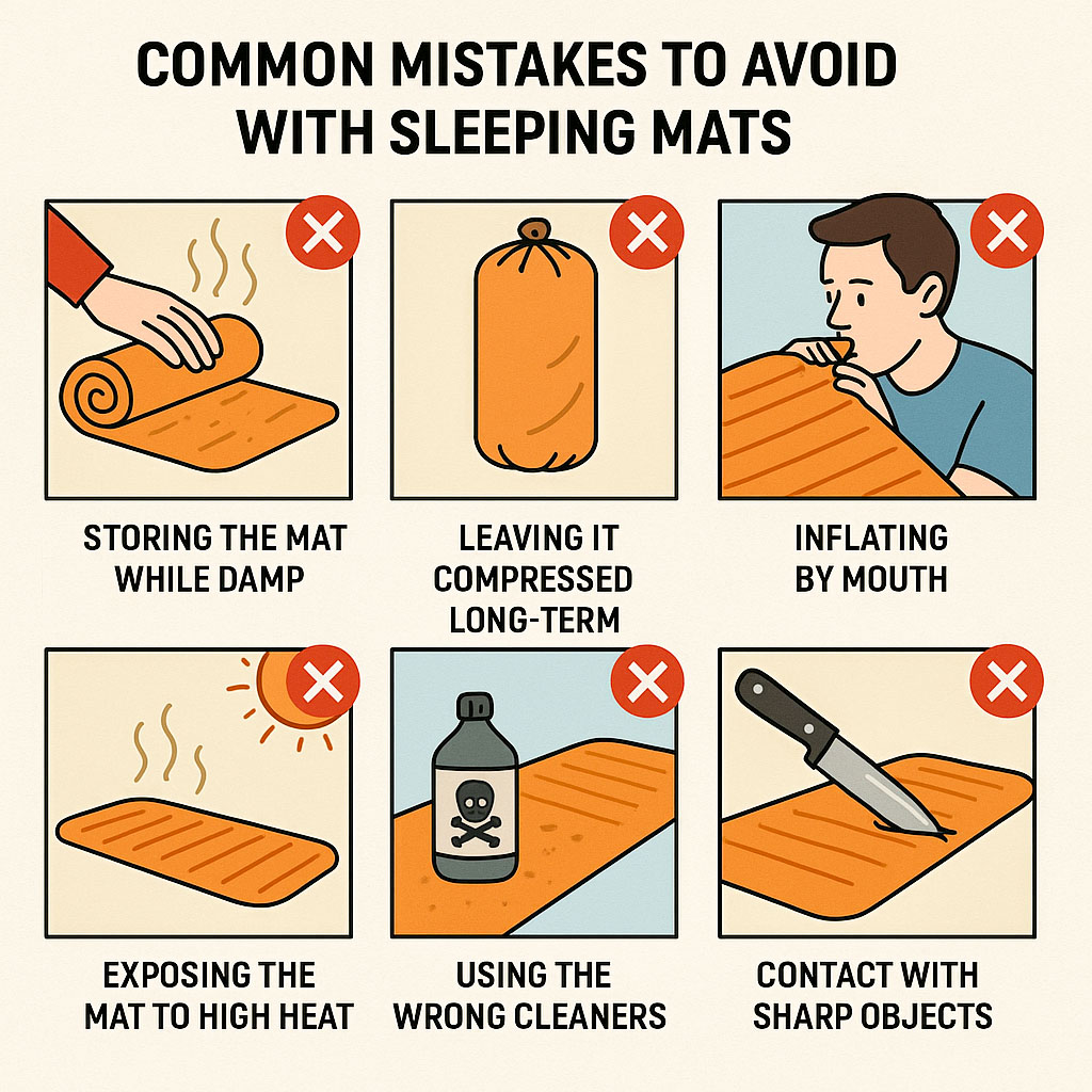 An image depicting common mistakes to avoid with sleeping mats