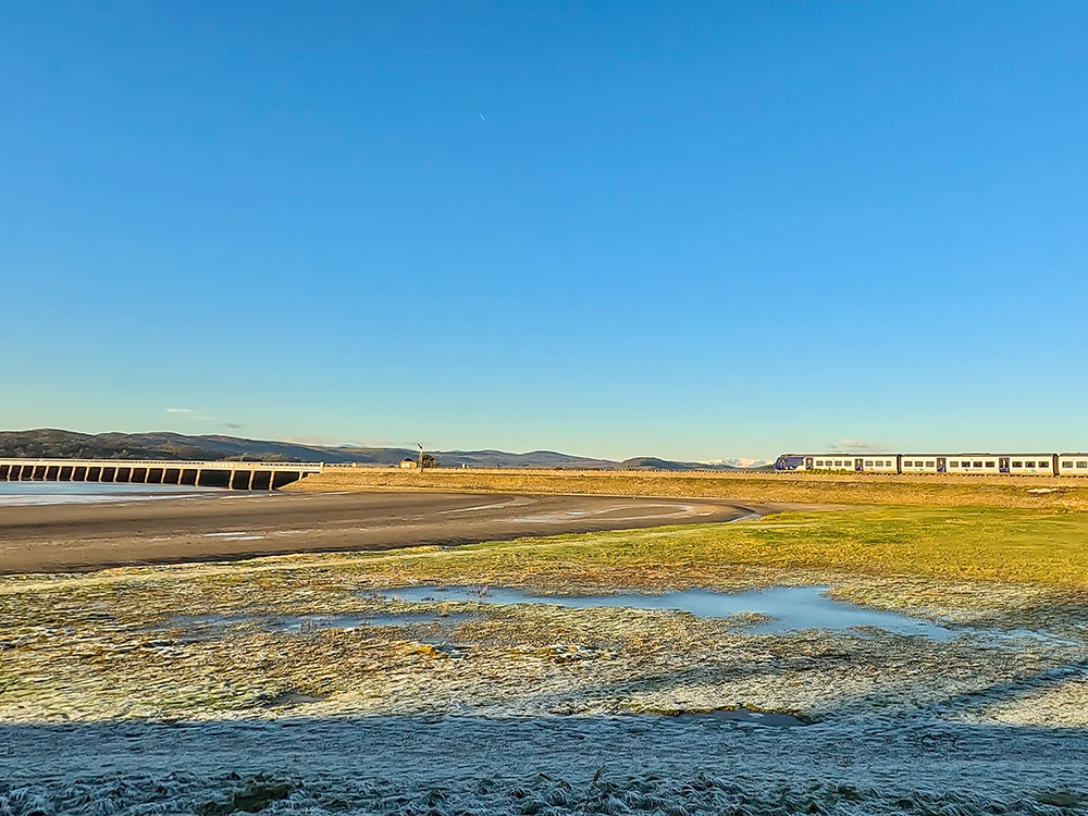 Train heading on to the Arnside Viaduct