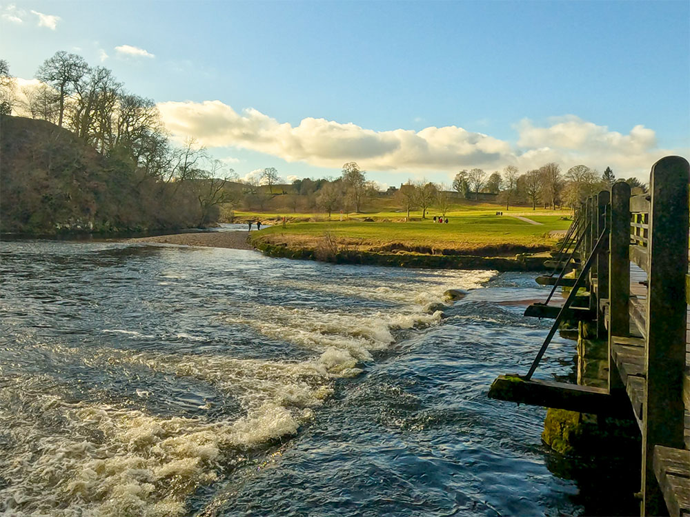 Looking over the weir from the bridge over the River Wharfe