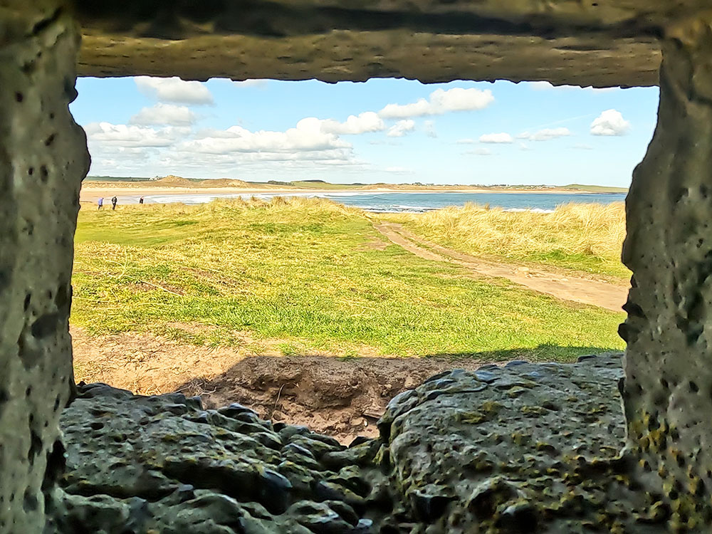 View through one of the embrasures in the hexagonal pillbox