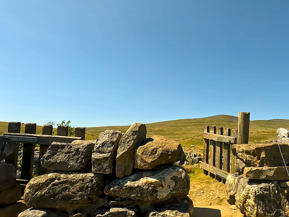 Double stile heading over the wall towards Ingleborough