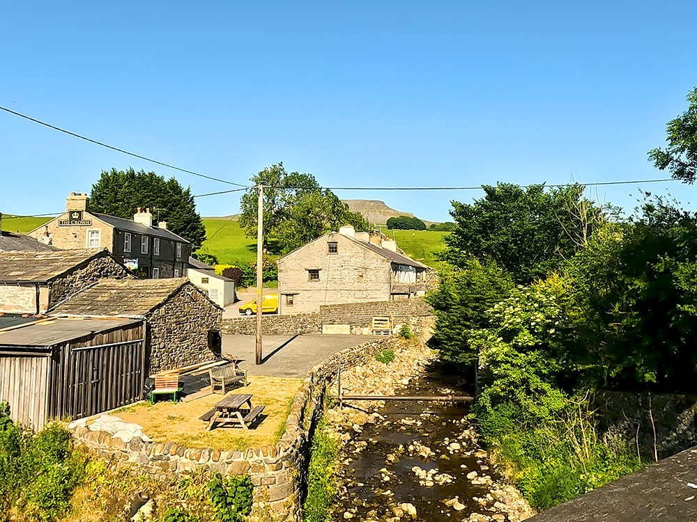 Looking towards the Crown Inn from the footbridge in Horton in Ribblesdale