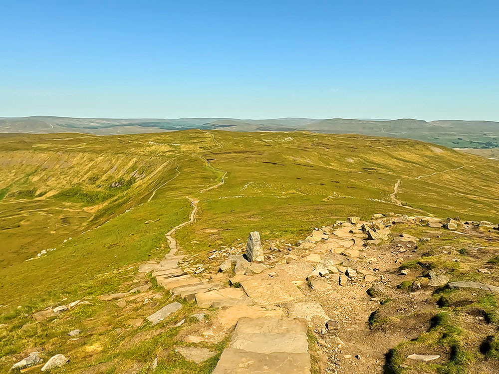 Stone marker by path junction - we take the right-hand path heading across Simon Fell Breast