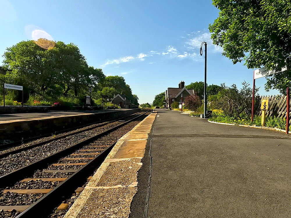 The Settle to Carlisle railway line and platform at Horton in Ribblesdale train station