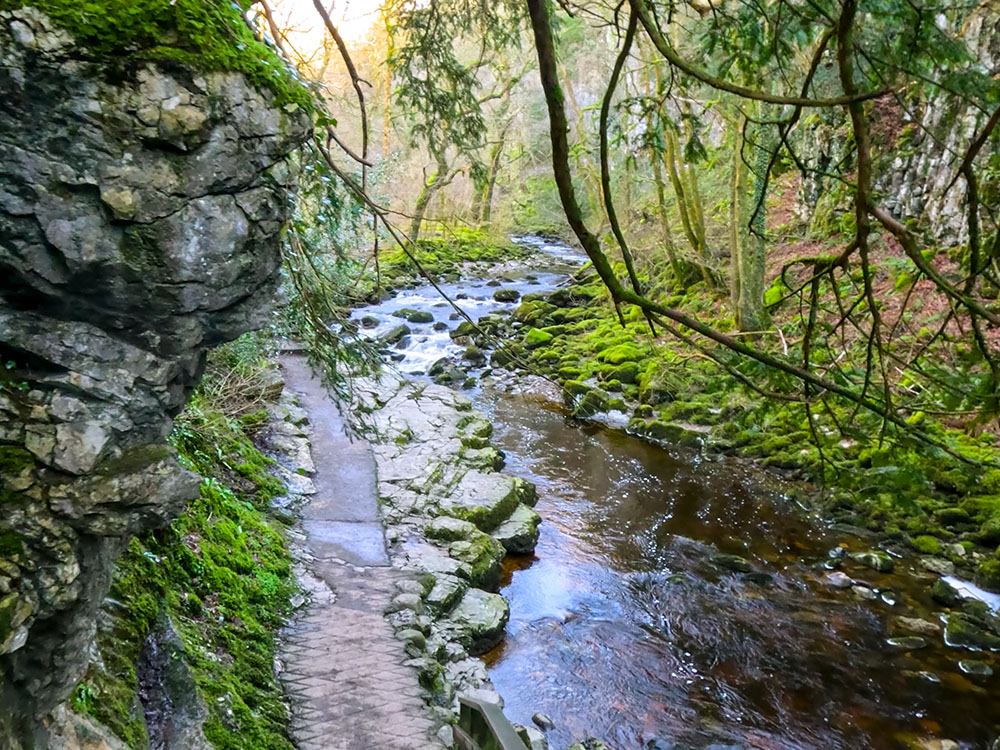 Dropping down onto the path beside the River Twiss