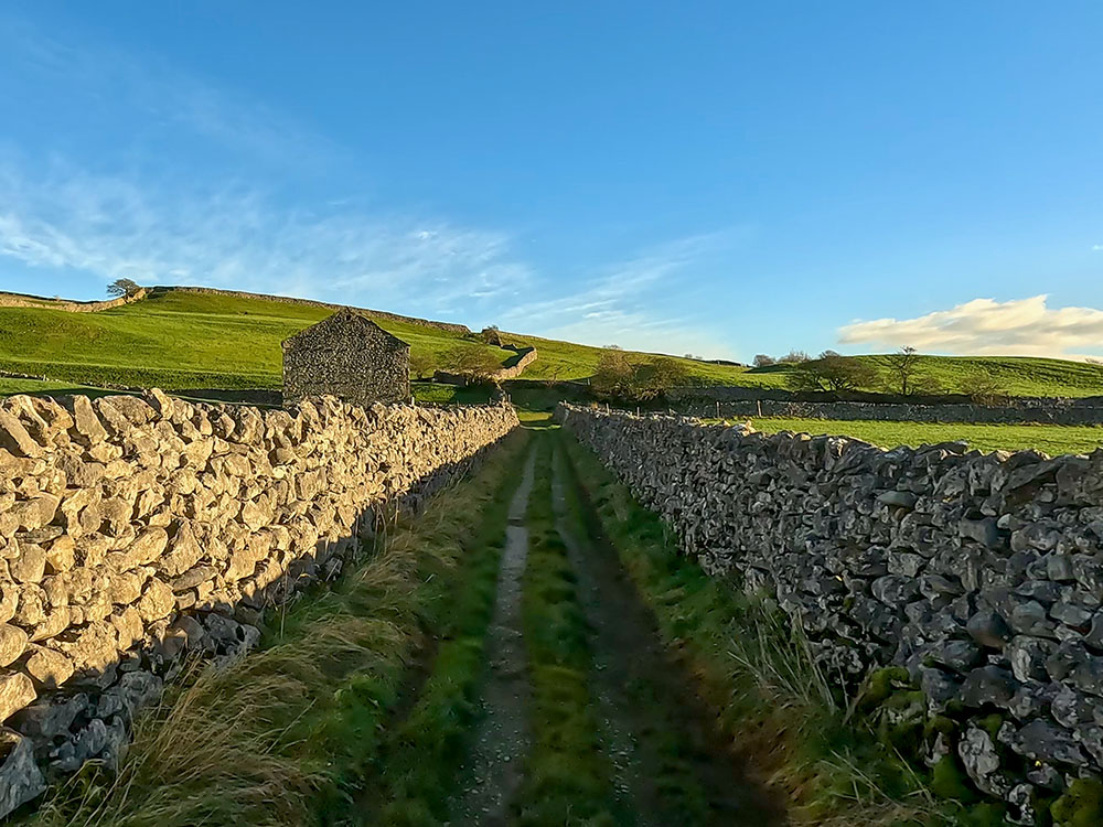 Heading along the walled Cove Lane, Grassington