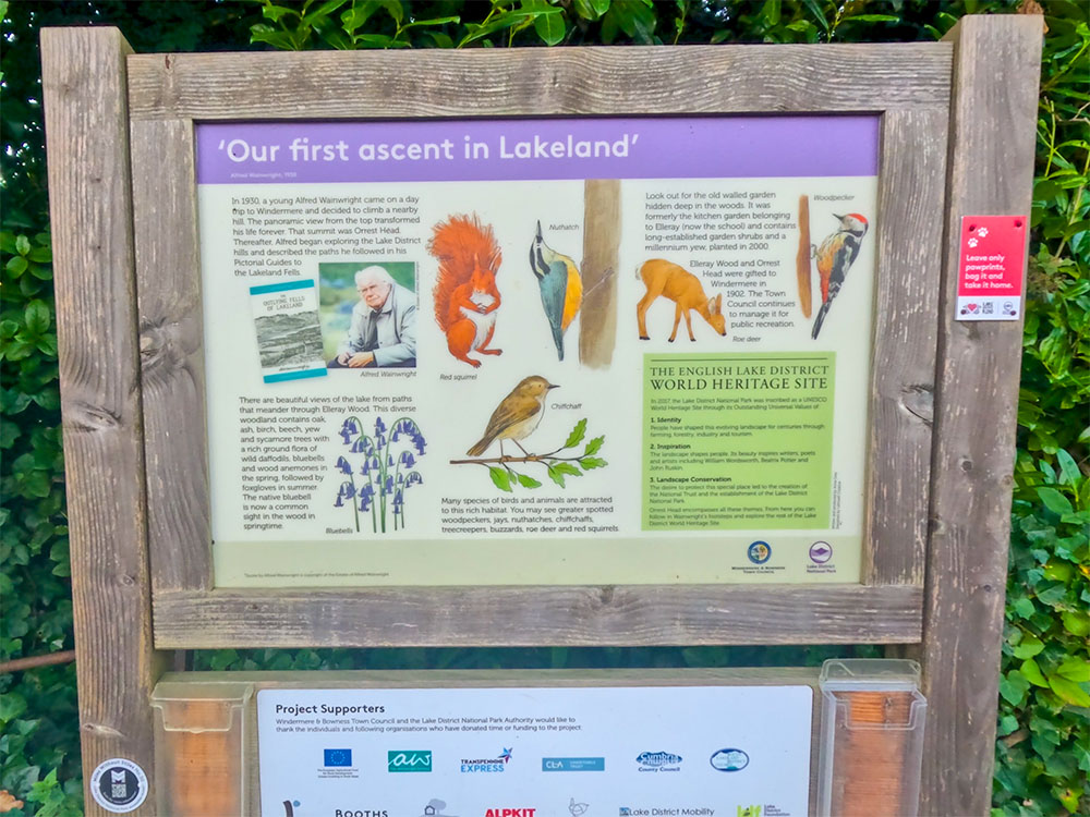 Information board about Alfred Wainwright and the wildlife on the walk