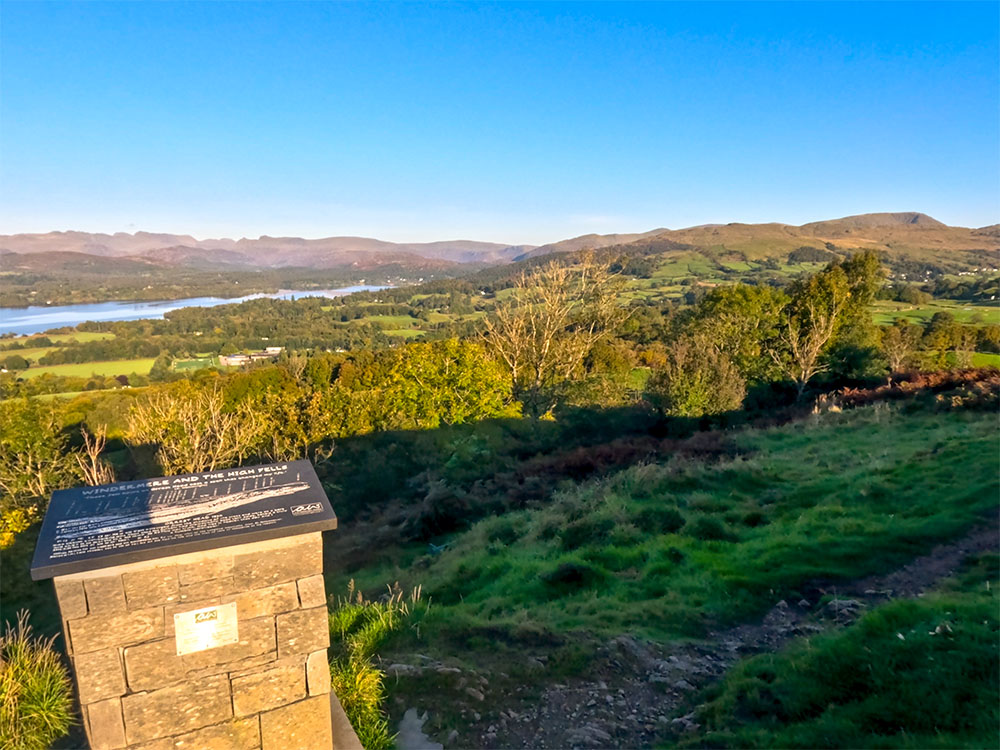 Looking north-west from the Wainwright plaque over Lake Windermere towards Fairfield