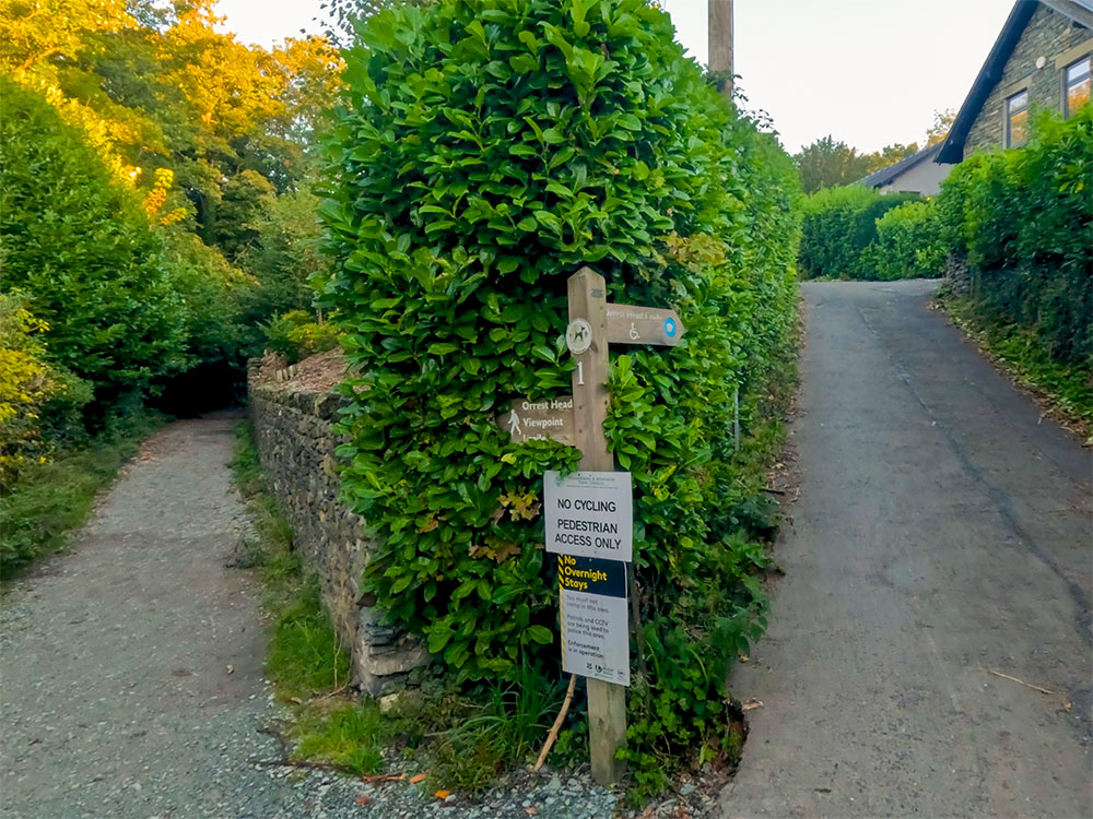 The path splits, both ways head to Orrest Head, but we follow the 'Miles without Stiles' blue footpath sign