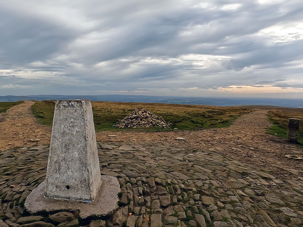 Looking back down both paths walked up from the trig point on Pendle Hill