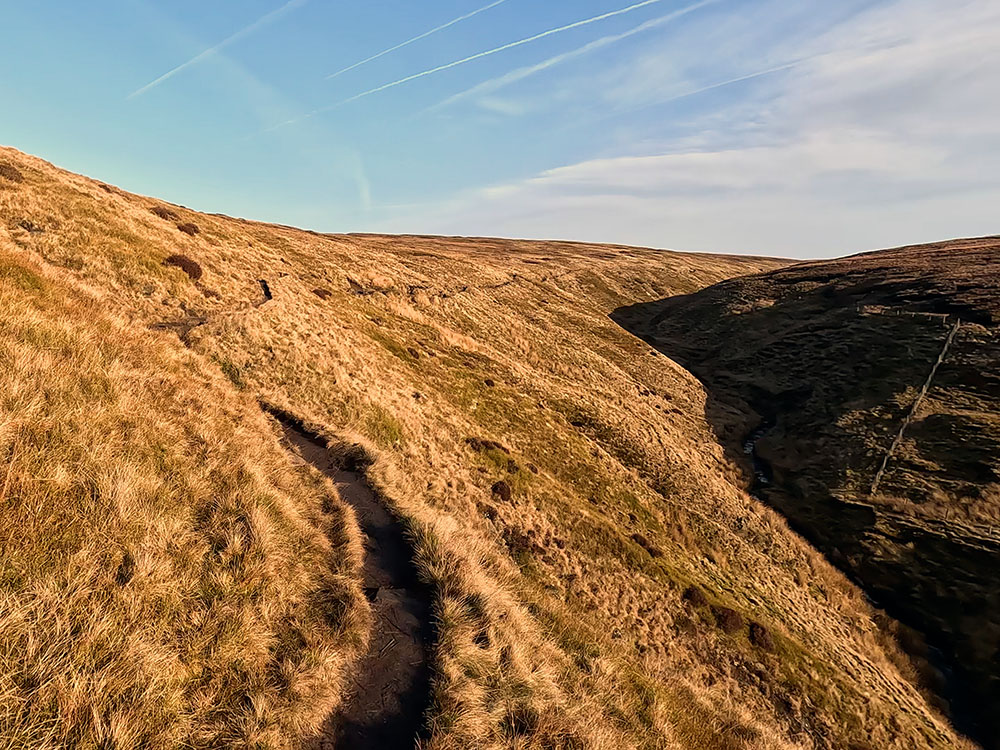 Heading along Ogden Clough with the stream now down below to the right