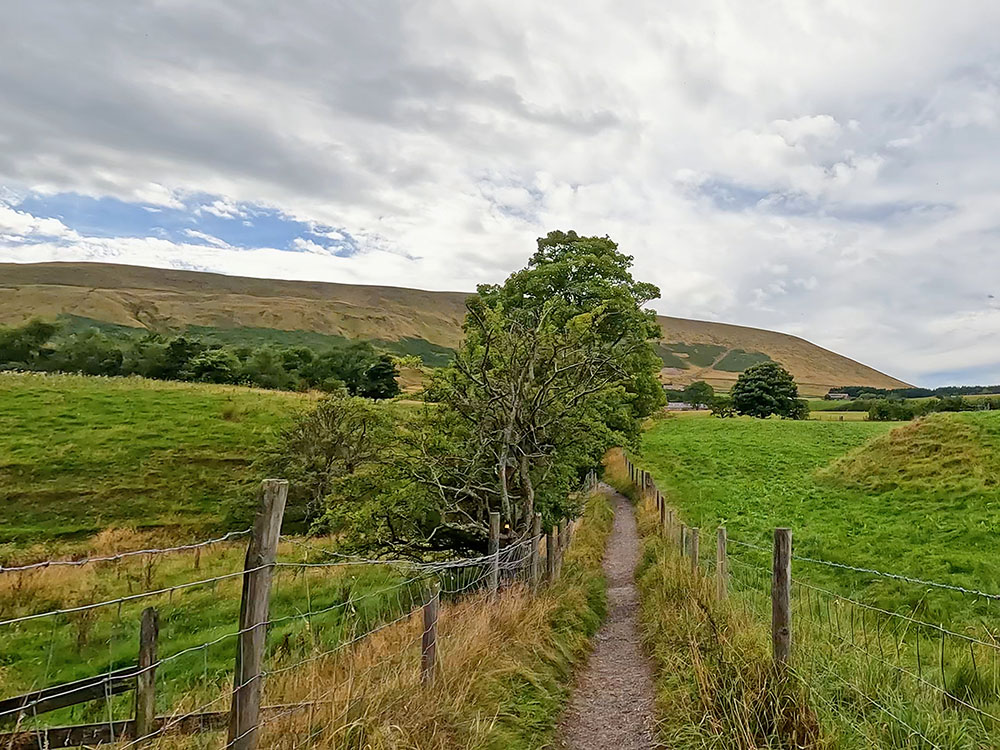 View of Pendle Hill from gravelled path