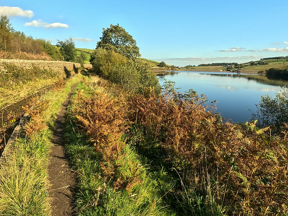 Concessionary footpath between overflow channel and Lower Ogden Reservoir