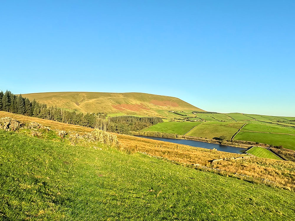 Looking across to Pendle Hill and Lower Ogden Reservoir