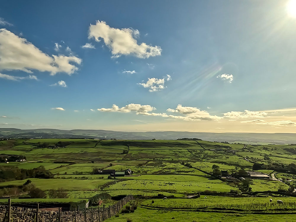 Looking back from Driver Height towards Lower Sabden Fold, Bull Hole, Moss End and beyond