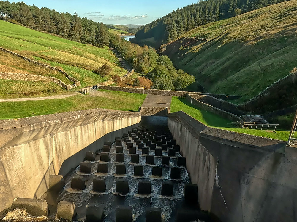 Looking down the overflow chute at Upper Ogden Reservoir down towards Lower Ogden Reservoir