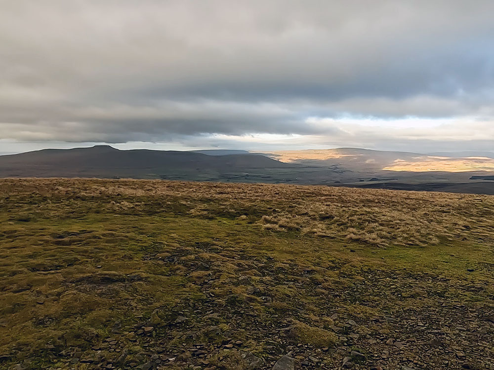 Ingleborough, the Ribblehead Viaduct and Whernside from the summit of Pen-y-ghent