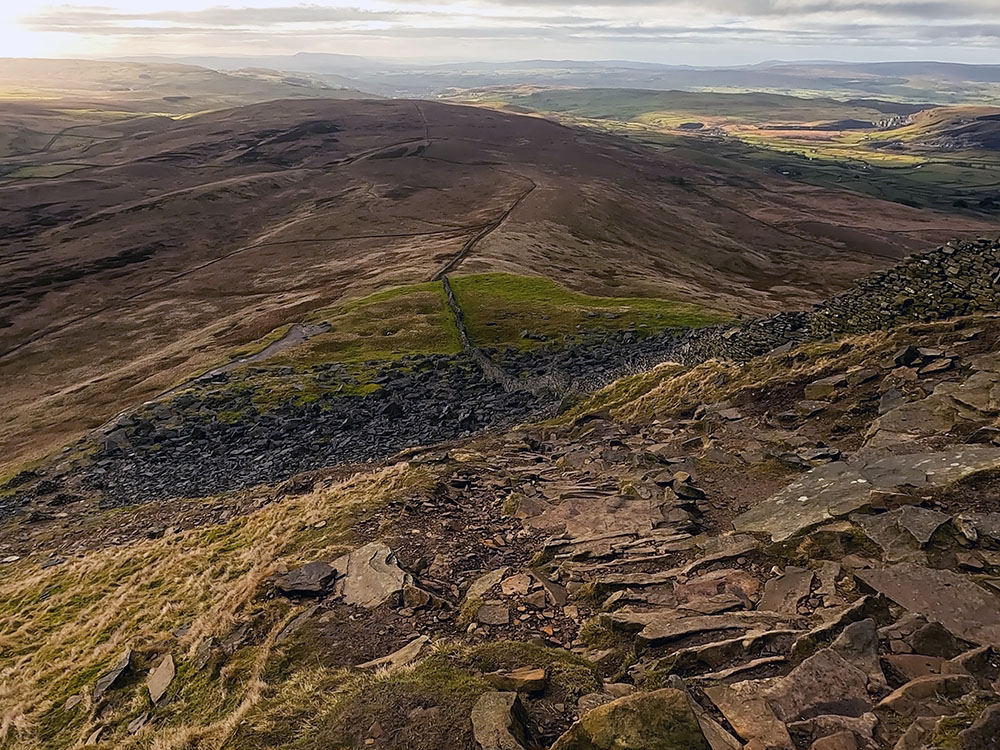 Looking back at the Pennine Way path climbed up Pen-y-ghent