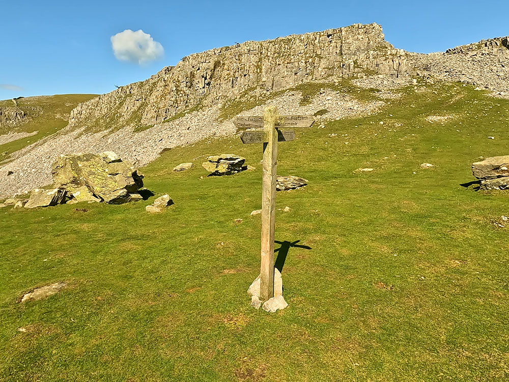 4-way signpost leading up to Norber Erratics