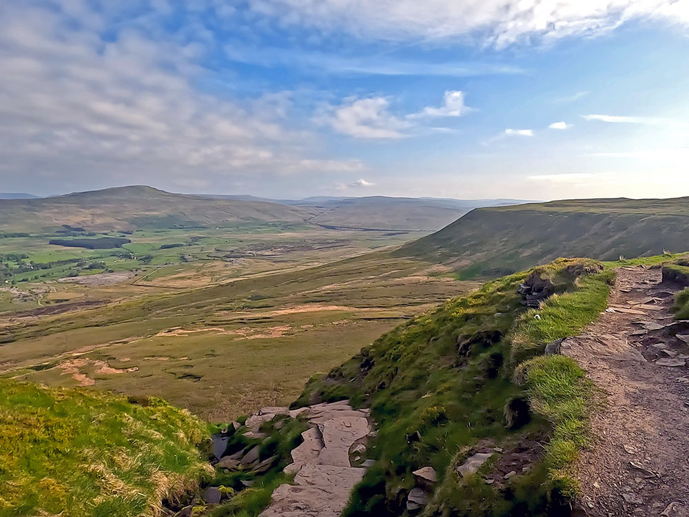 Looking back down the steps just climbed with Whernside and Ribblehead Viaduct ahead in the distance