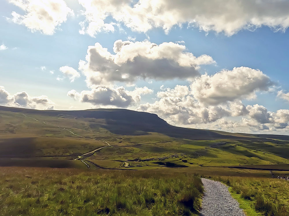 Looking back up at the path coming off Pen-y-ghent