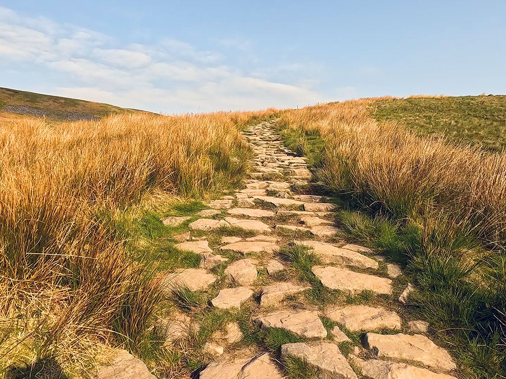 Man-made steps on the Dales High Way heading up Slack Hill