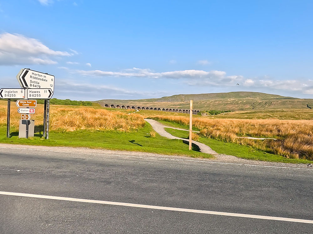 Path heading towards the Ribblehead Viaduct and Whernside from the junction of the B6479 and the B6255