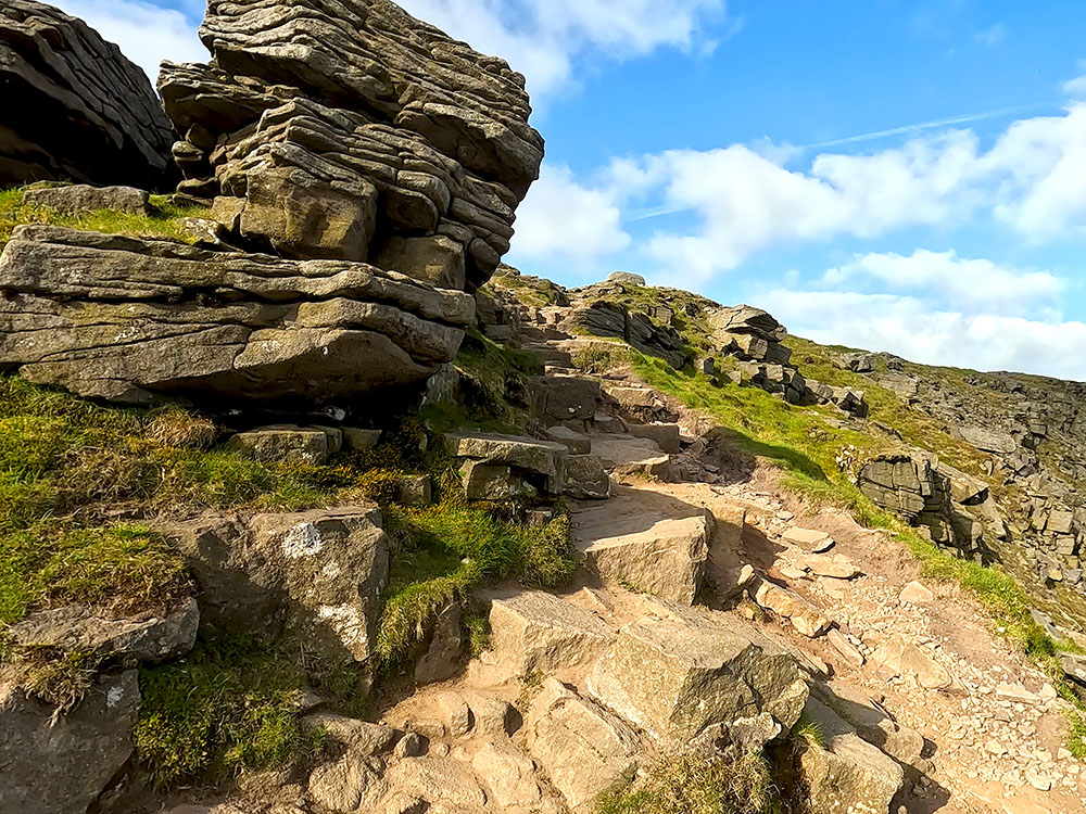 The path that passes by the large boulder just before reaching the summit plateau on Ingleborough