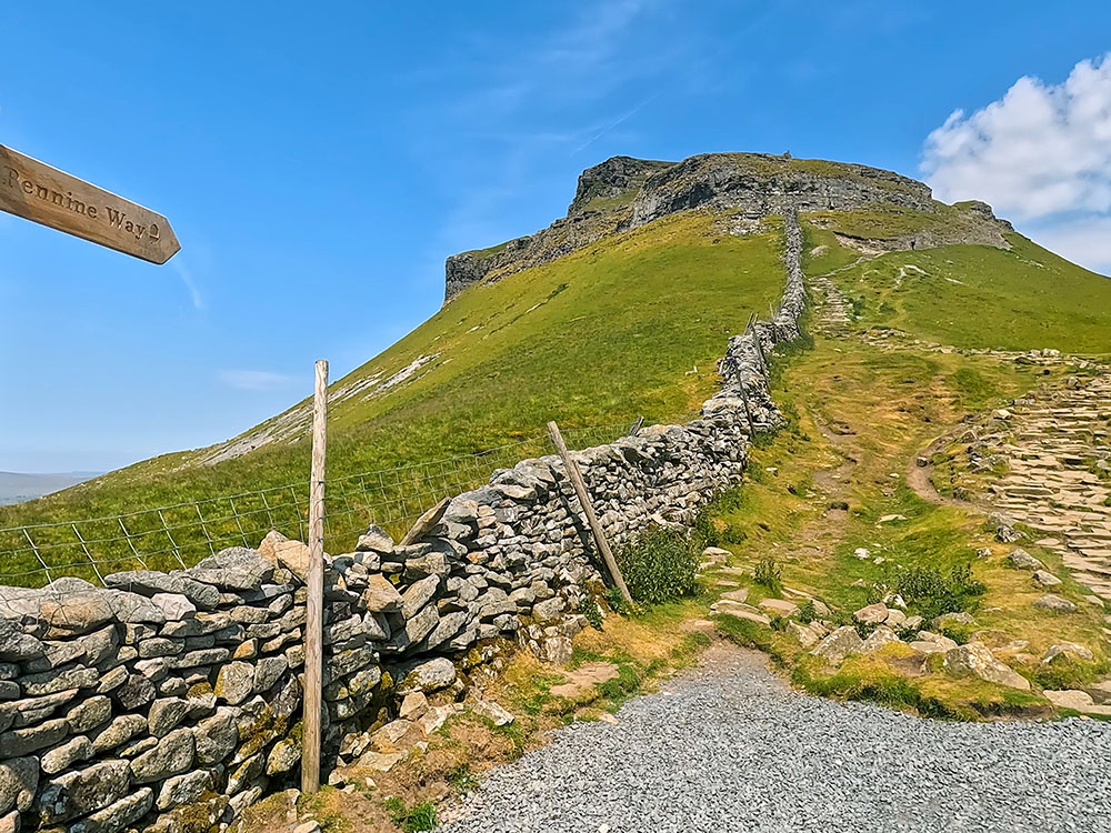 Where the footpath joins the Pennine Way before climbing the steps up Pen-y-ghent