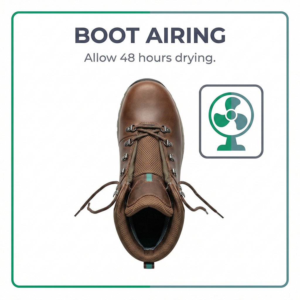 A pair of breathable hiking boots drying in the sun to prevent Tinea pedis.