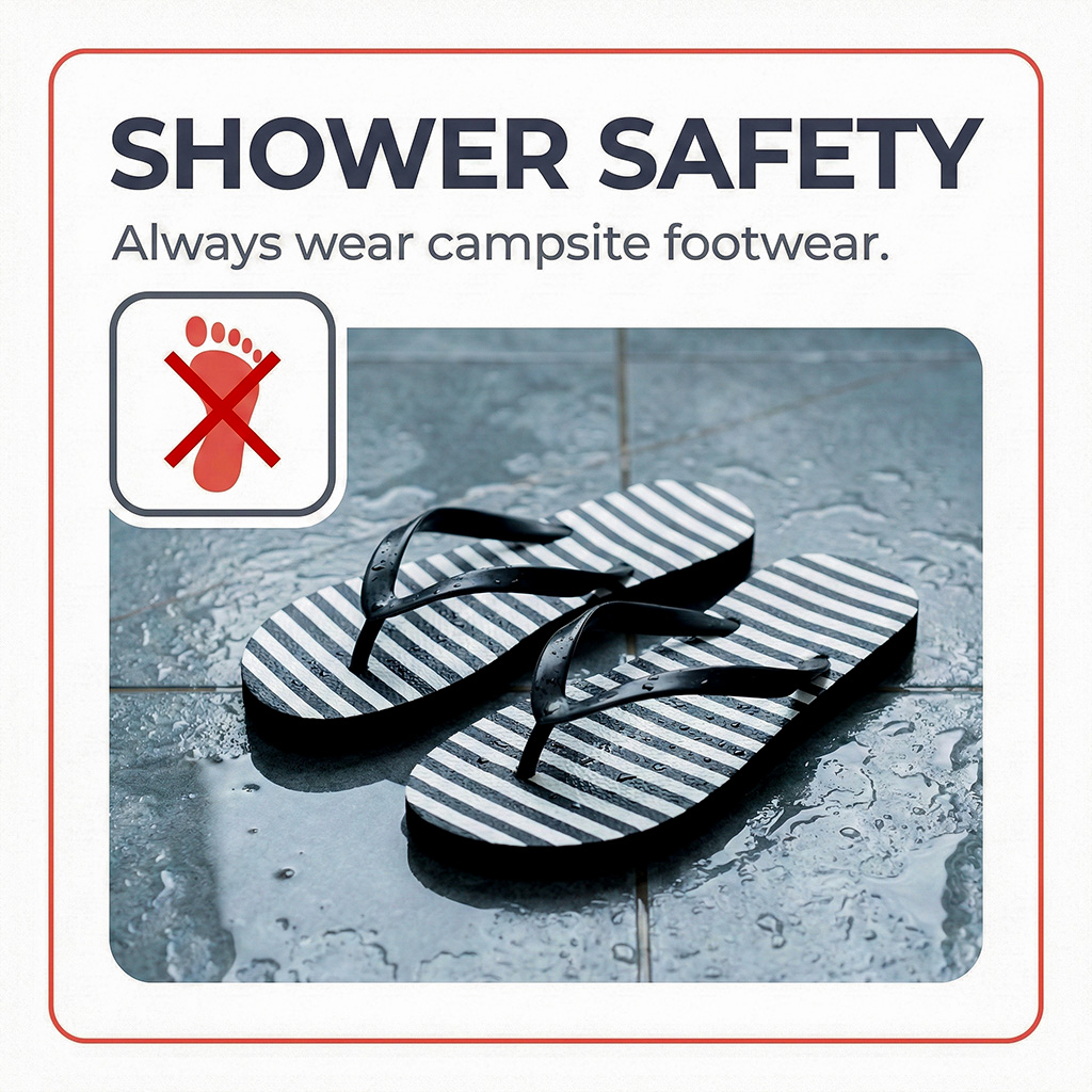Wearing flip-flops in a communal shower to avoid athlete's foot transmission.