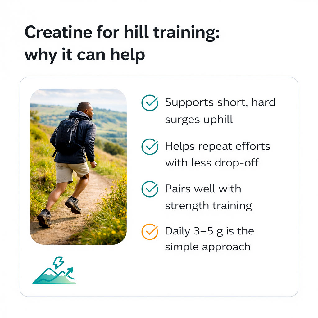 Fit adult powering uphill on a park path, showing strong uphill walking effort