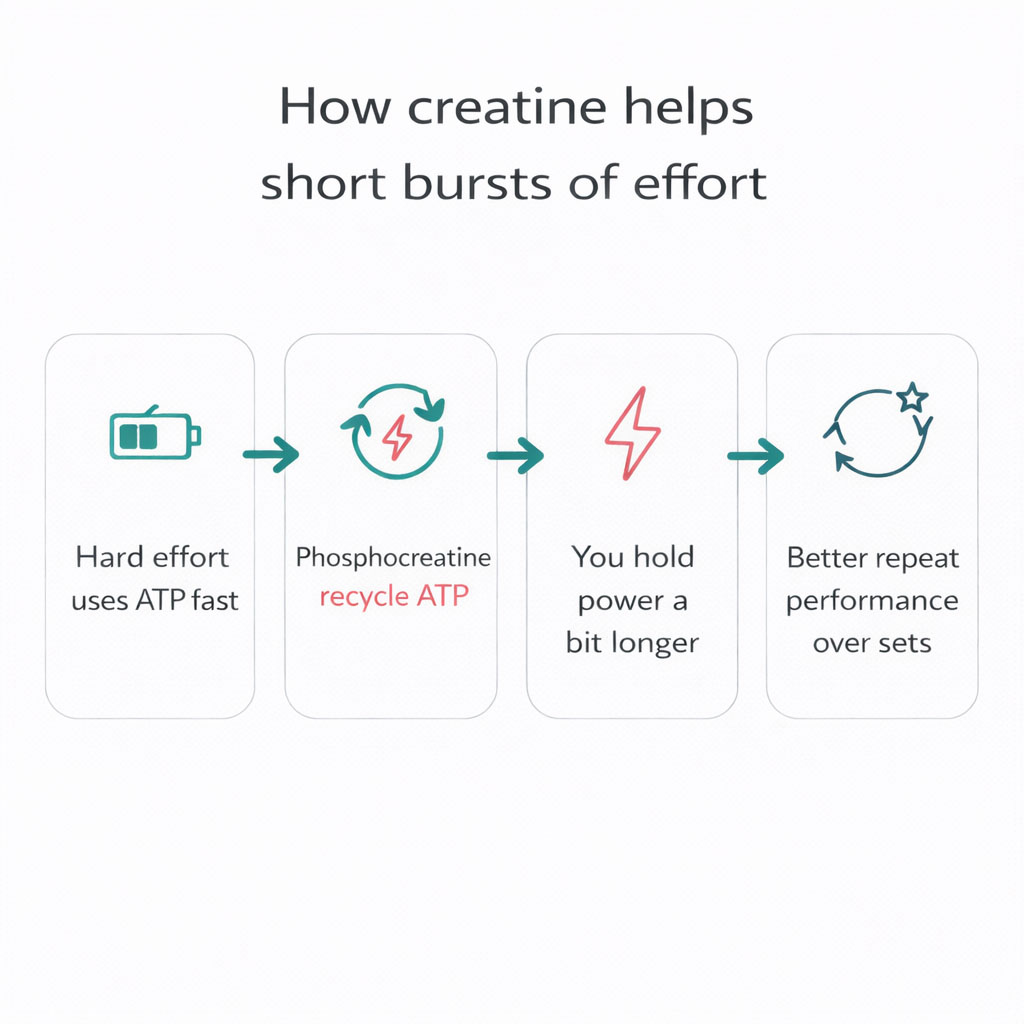Diagram showing how creatine helps recycle ATP during short, high-power efforts