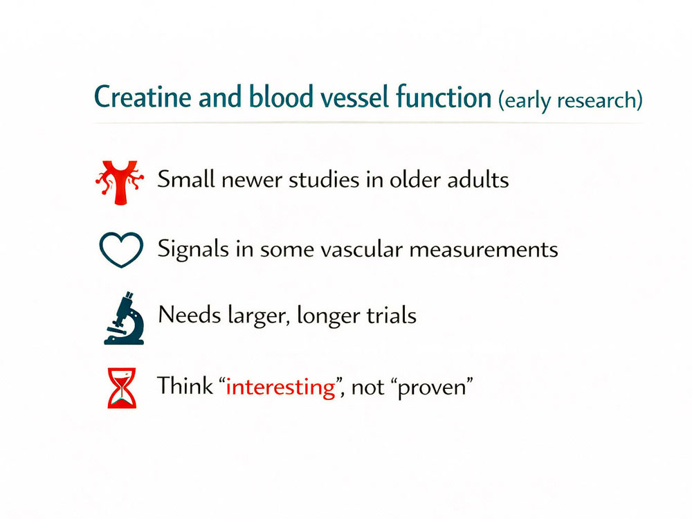 Infographic summarising early human research on creatine and blood vessel function in older adults
