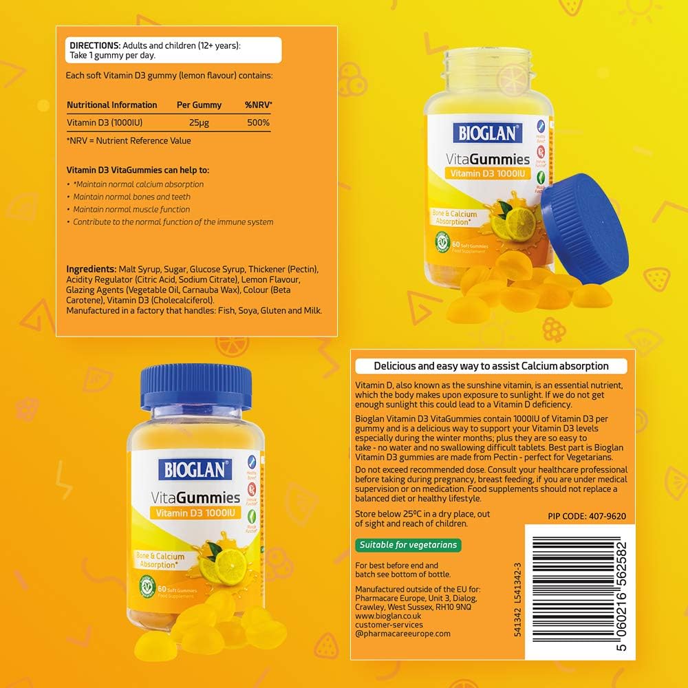 Bioglan Vitamin D3 VitaGummies 1,000 IU gummies - directions