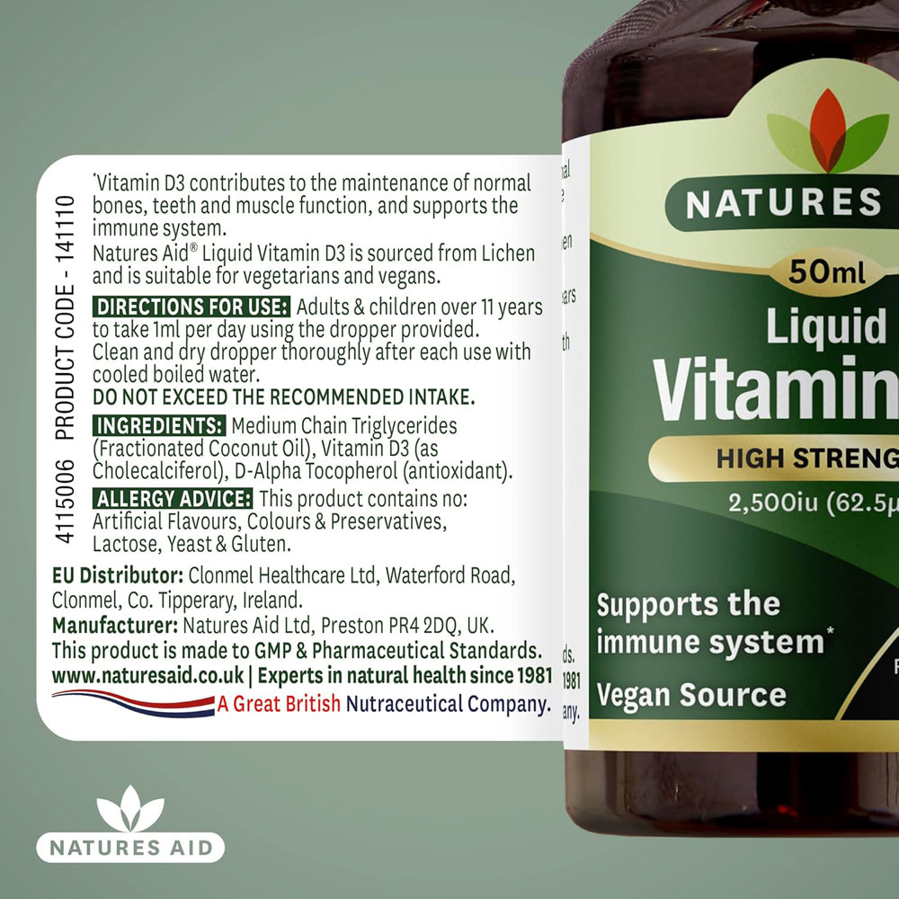 Natures Aid Vitamin D3 Liquid 2,500 IU - directions