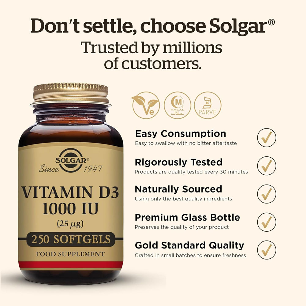 Solgar Vitamin D3 1,000 IU (25&mu;g) softgels (250) - qaality tests