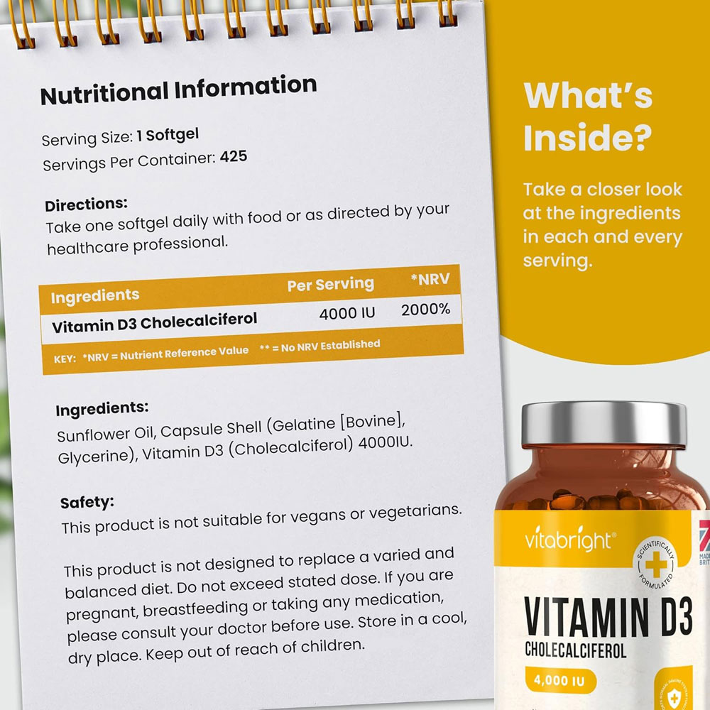 VitaBright Vitamin D3 4,000 IU softgels - directions