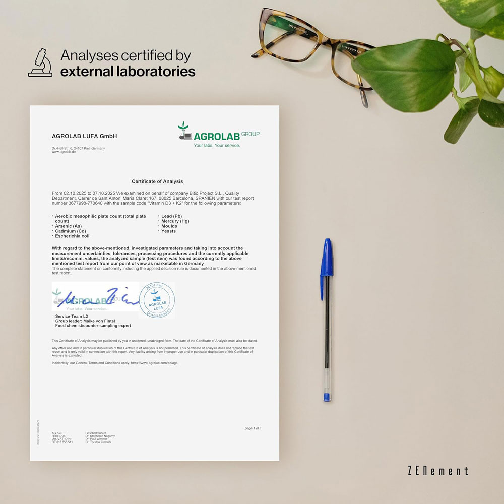 Zenement Vitamin D3 + K2 (2,000 IU + 150&mu;g MK-7) softgels - quality testing