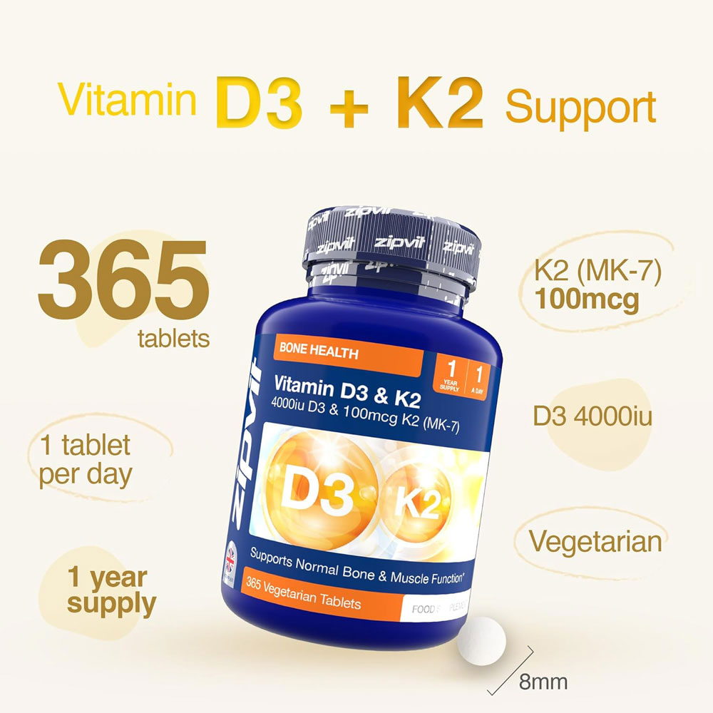 Zipvit Vitamin D3 4,000 IU + Vitamin K2 MK-7 100&mu;g tablets - features and size