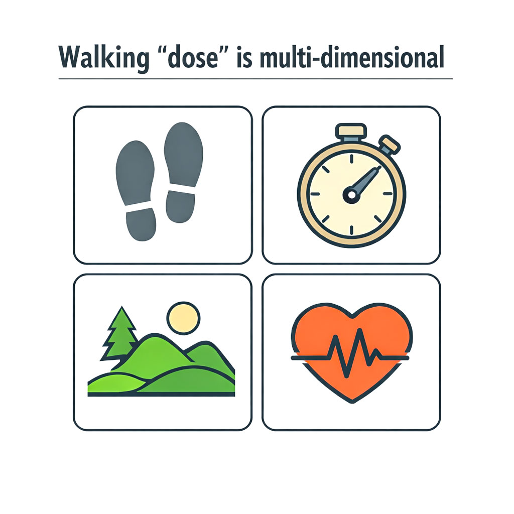 An image showing that a walking 'dose' can be multi-dimensional