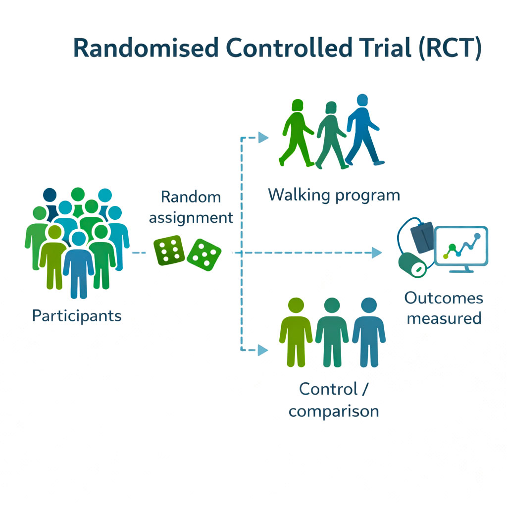 An image depicting how randomised trials are used in walking studies