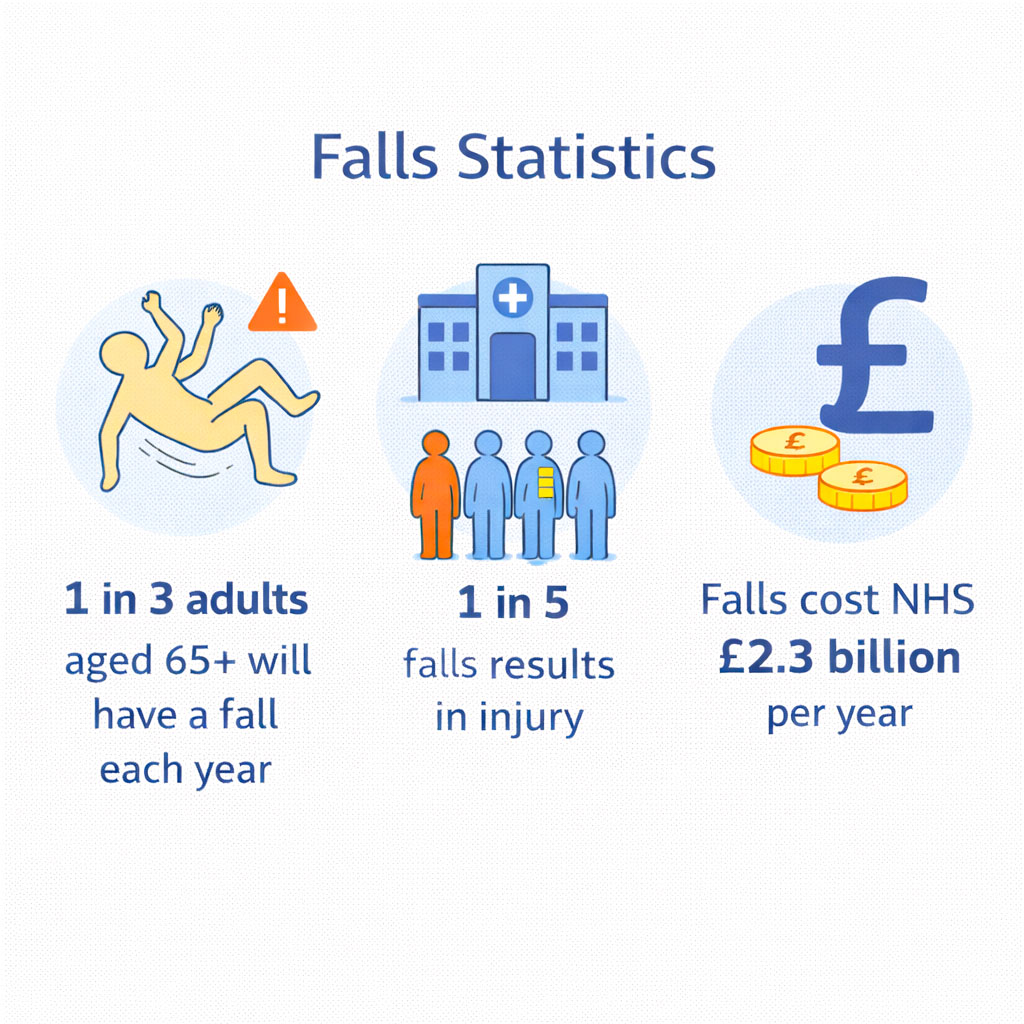 Infographic showing falls statistics in older adults
